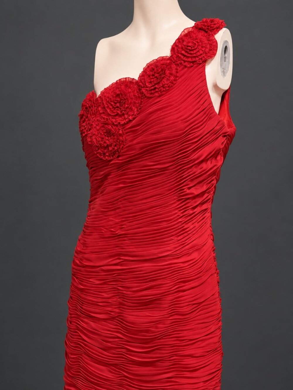 Red Ruched One-Shoulder Cocktail Dress - Picture 2 of 3